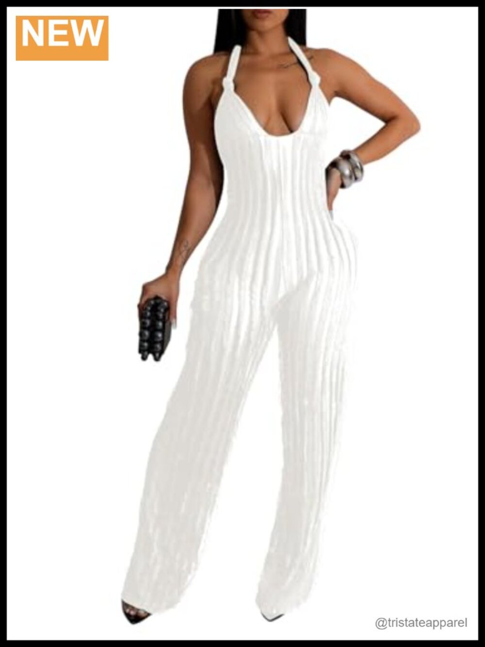 Women's Chiffon Halter Backless Wide Leg Jumpsuit Sleeveless One Piece